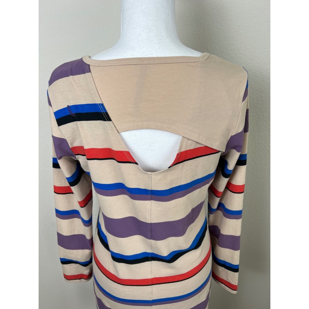 Lole Organic Cotton Striped Dress Open Back‎ Long Sleeve Stretch Size M Boho - Picture 4 of 8